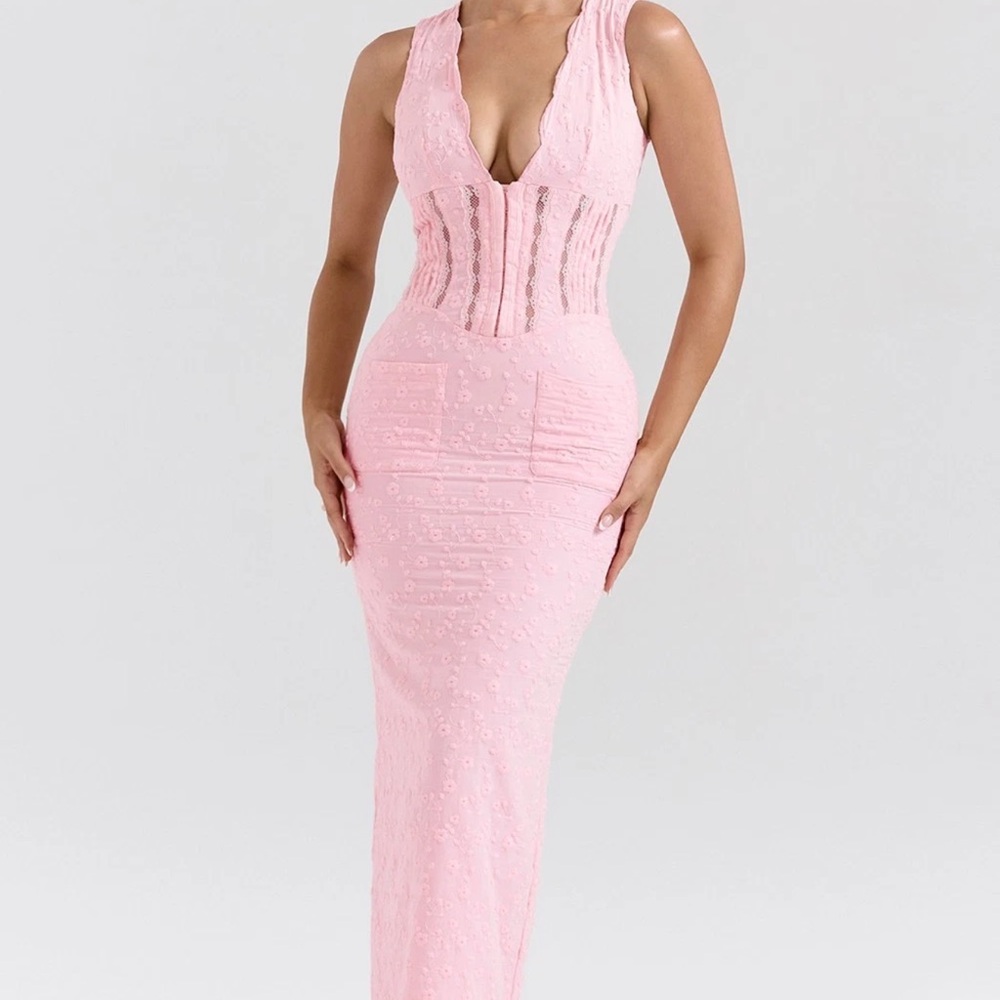 HOUSE OF CB SOPHINA CORSET MAXI DRESS IN PINK SIZE M PLUS CUP
